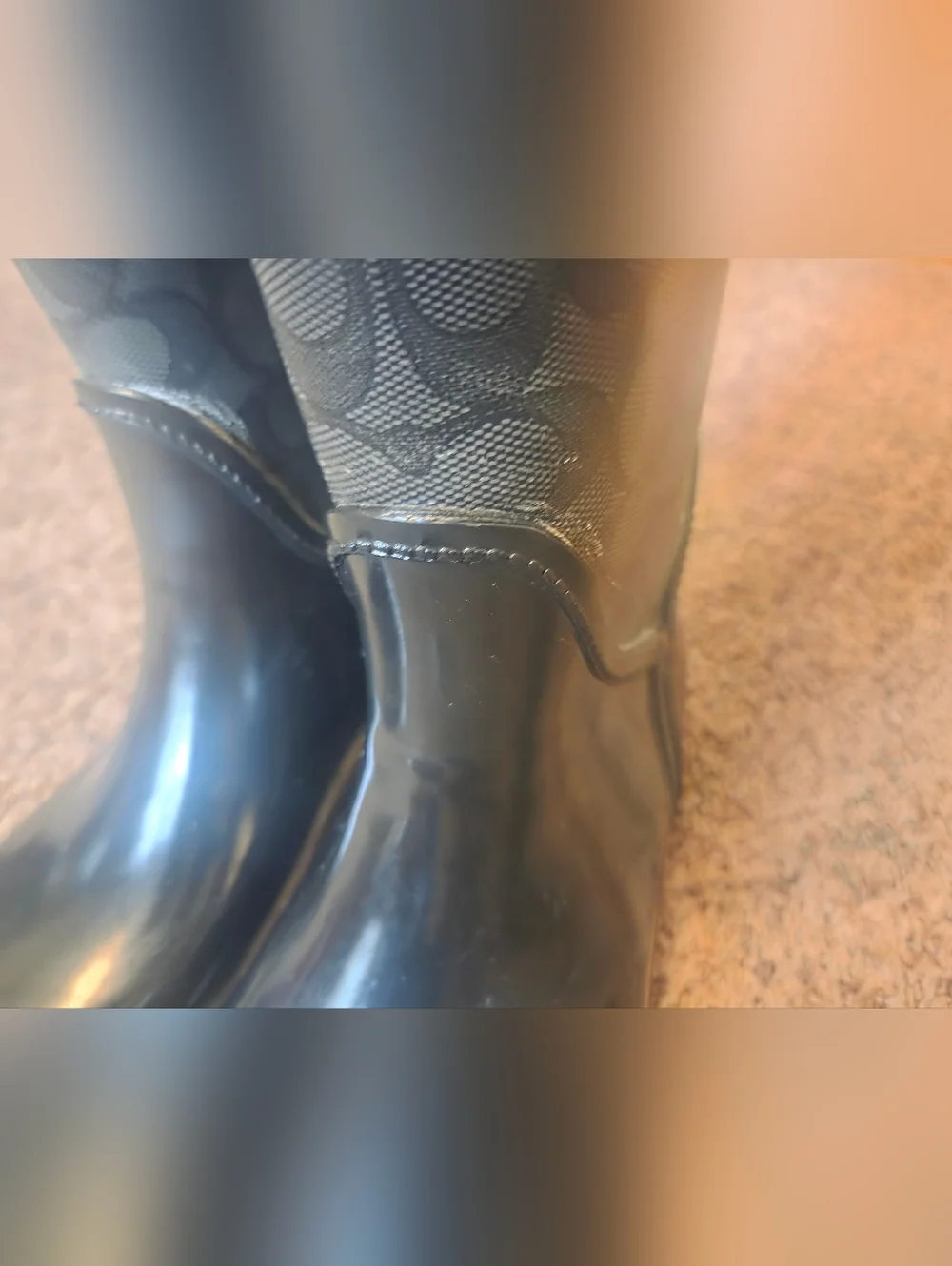 Coach Black Signature Logo Rain Boots with Lace-Up Detail